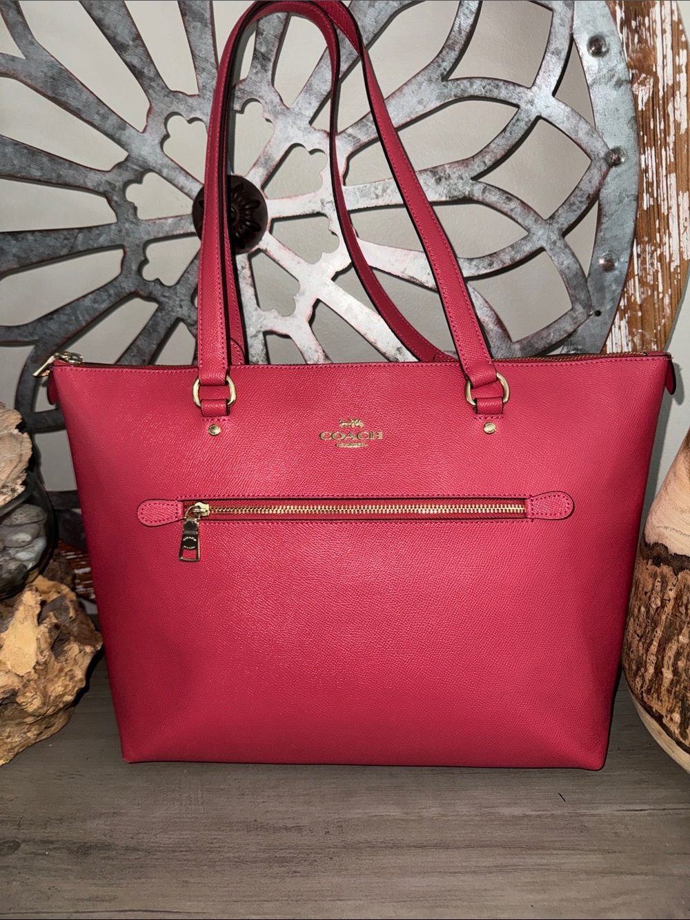 Coach Hot Pink Leather Zip-Front Tote